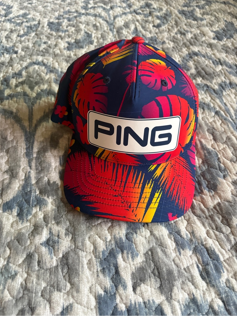 PING Navy Cap with Red and Yellow Tropical Print